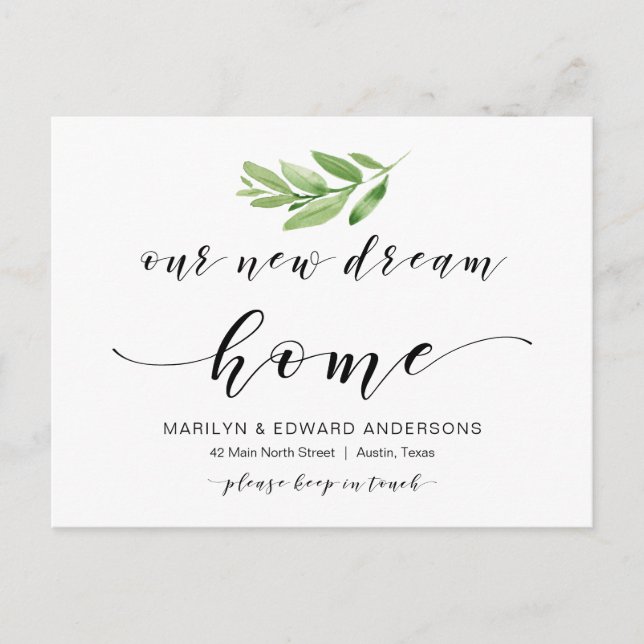 Our New Dream Home, Greenery, Moving Announcement Postcard (Front)