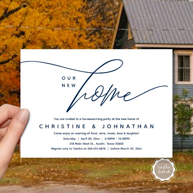 Our New Home, Cozy Lovely Housewarming Party Invitation (Our New Home, Cozy Lovely Housewarming Party Invitation Card, PDF, Navy Blue)