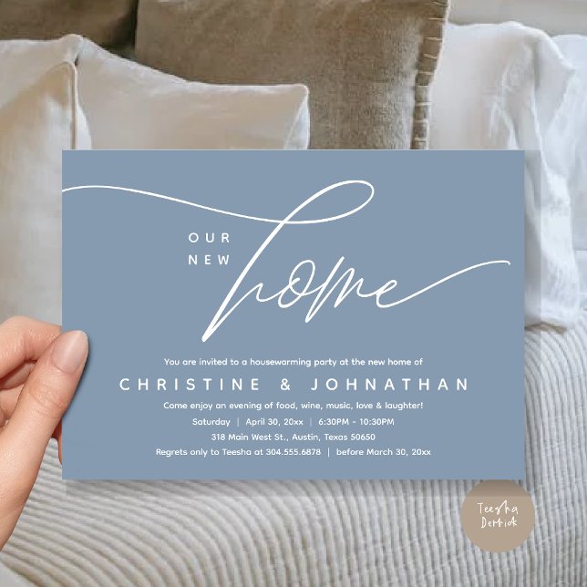 Our New Home, Cozy Lovely Housewarming Party Invitation (Our New Home, Cozy Lovely Housewarming Party Invitation Card, PDF, Dusty Blue)