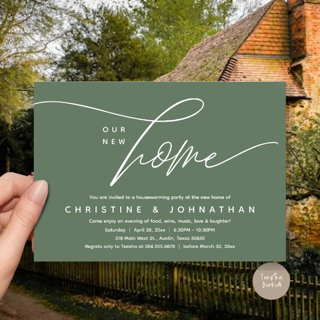 Our New Home, Cozy Lovely Housewarming Party Invitation (Our New Home, Cozy Lovely Housewarming Party Invitation Card, PDF, Forest Sage Green)