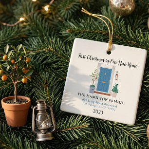 Our New Home First Christmas Blue Front Door Ceramic Ornament