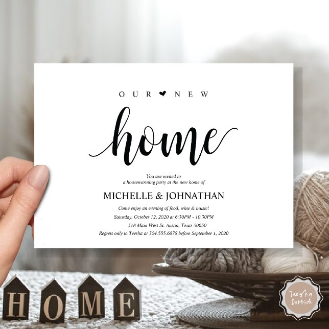 Our new home, Housewarming party invitation cards (Our New Home, Housewarming  Party Invitation Card, PDF, Modern Rustic, Heart, Black and White)