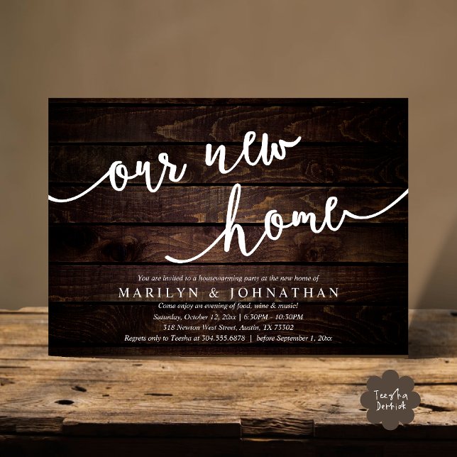 Our new home, Rustic Housewarming party Invitation (Our new home, Rustic Housewarming party Invitation Card PDF Cottage brown wood)
