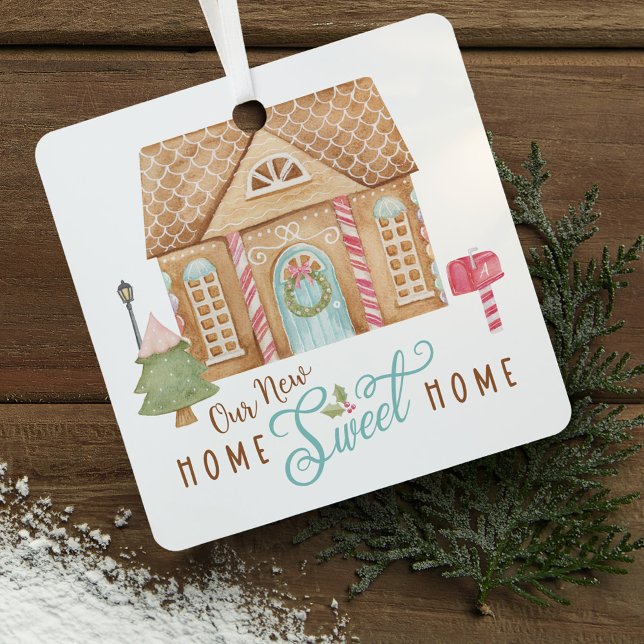 Our New Home Sweet Home Family Gingerbread House Metal Ornament (Our New Home Sweet Home Family Gingerbread House Metal Ornament)