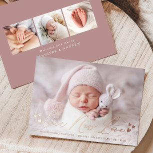 Our New Love Foil Script Photo Birth Announcement