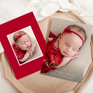 Our New Love Foil Script Photo Birth Announcement