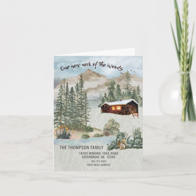 Our New Neck of the Woods Cabin Pines Moving   Note Card (Front)