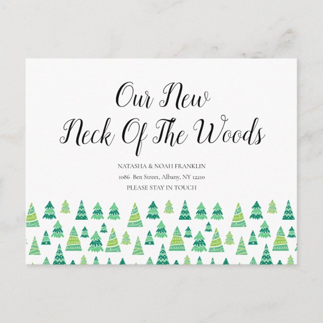 Our New Neck Of The Woods Forest New Home Address Announcement Postcard (Front)