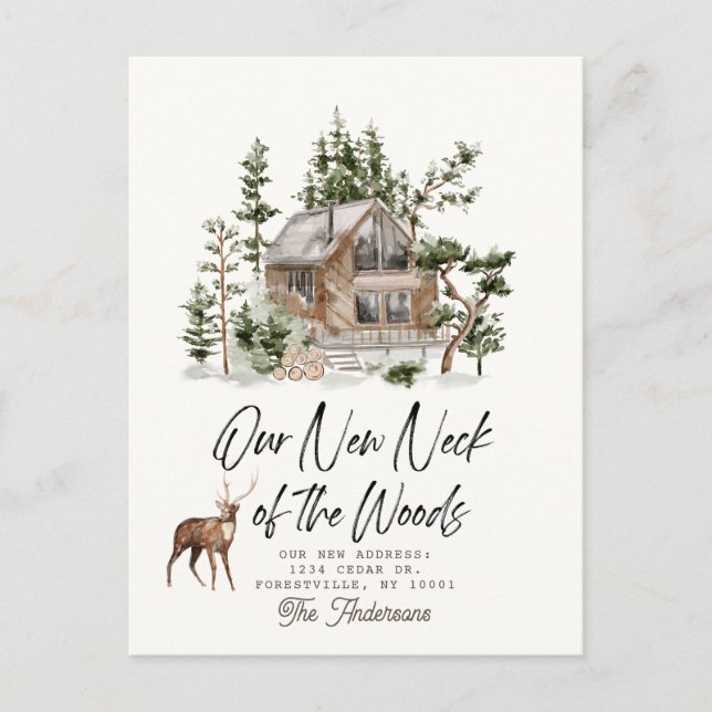 Our New Neck of the Woods Moving Announcement Postcard (Front)