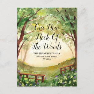 Our New Neck Of The Woods Moving New Address Announcement Postcard