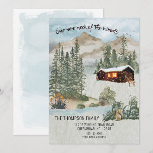 Our New Neck of the Woods Pine Cabin Moving Invitation