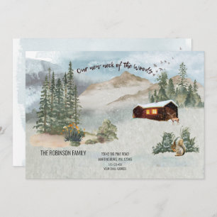 Our New Neck Of the Woods Pine Forest Cabin Moving Card