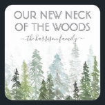 Our New Neck Of The Woods Watercolor Pine Forest Square Sticker<br><div class="desc">Celebrate in style with these stylish and very trendy wedding stickers. This design is easy to personalize with your special event wording and your guests will be thrilled when they receive these fabulous stickers. Perfect for a housewarming party or for sending out change of address cards.</div>