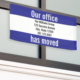 Our Office Has Moved Announcement Blue and White Banner