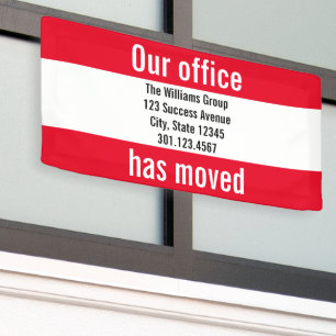 Our Office Has Moved Announcement Red and White Banner