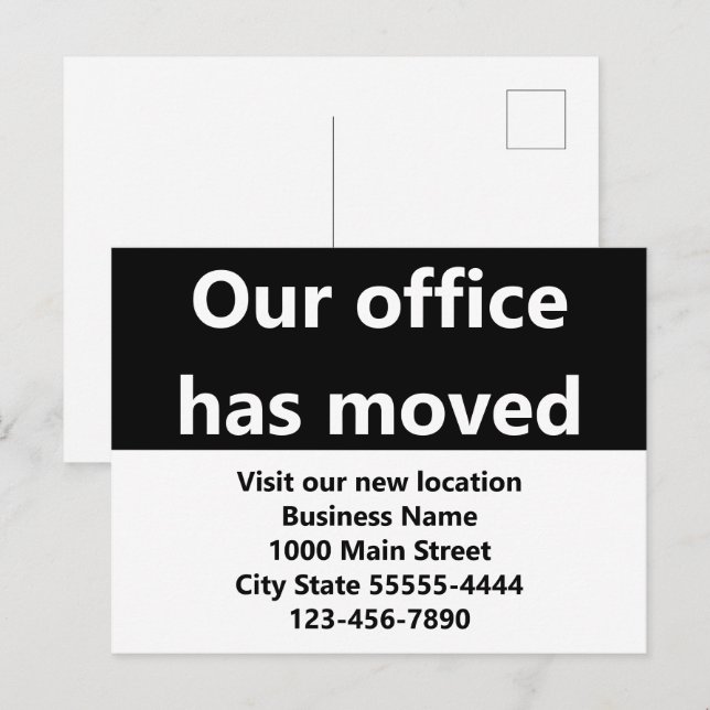 Our Office Has Moved Black Moving Announcement Postcard (Front/Back)