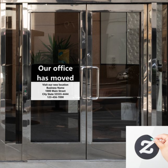 Our Office Has Moved Black Moving Announcement Window Cling (Office Door)