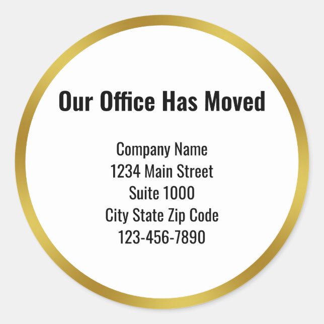 Our Office Has Moved Business Moving Announcement Classic Round Sticker (Front)