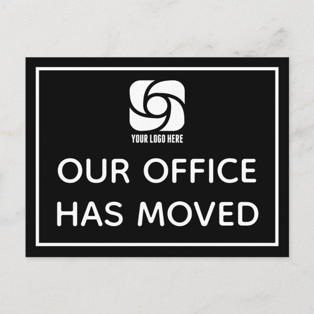 Our Office Has Moved Custom Business Logo Black Postcard (Front)