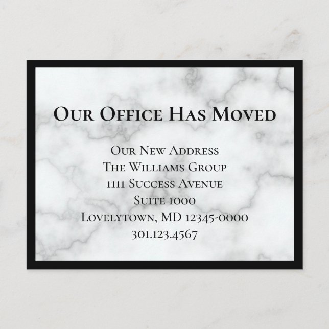Our Office Has Moved Faux Marble Announcement (Front)