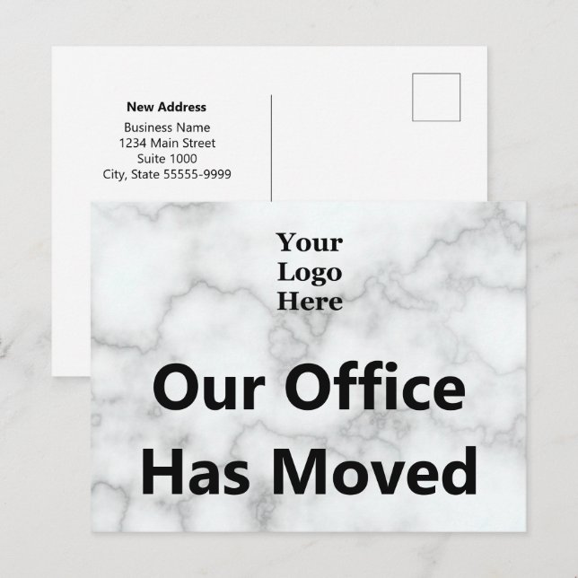 Our Office Has Moved Faux Marble Your Logo Here Postcard (Front/Back)