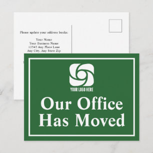 Our Office Has Moved Green Business Logo Postcard