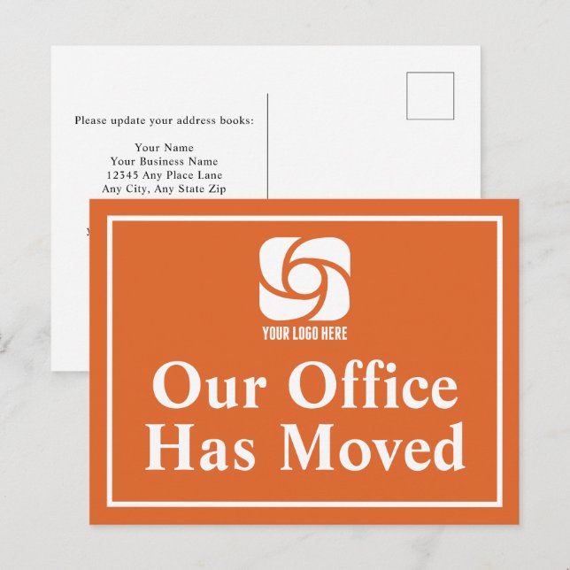 Our Office Has Moved Orange Business Logo Postcard (Front/Back)