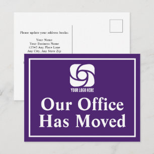 Our Office Has Moved Purple Business Logo Postcard