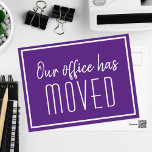 Our Office Has Moved Purple White Business Moving Postcard<br><div class="desc">We have a new address moving postcards for a modern business or chic corporation looking to update their clients on a new location. Our office has moved. Classy,  minimalist typography on purple and white cards for your company. Customize the change of address on the back.</div>