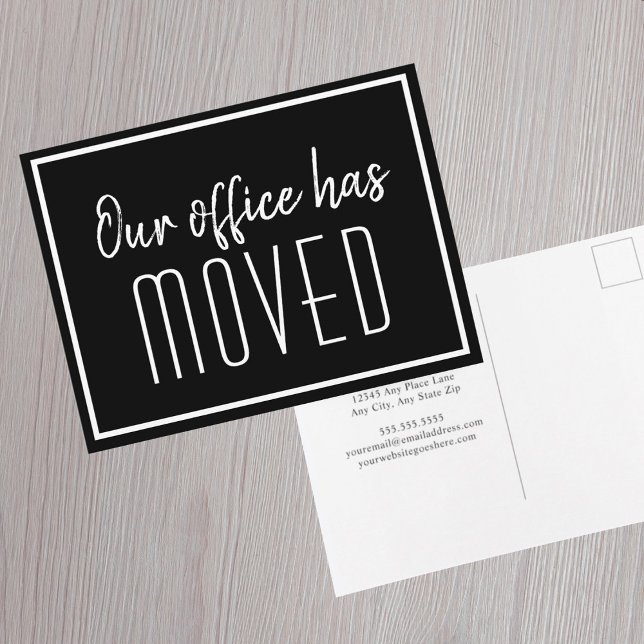 Our Office Has Moved Simple Black White Business Postcard (Creator Uploaded)