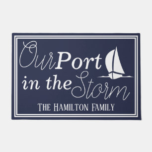 Our Port in the Storm Sailboat   Personalized Doormat