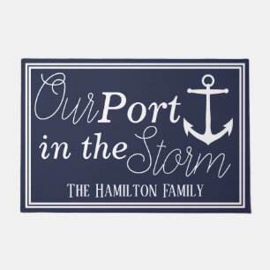 Our Port in the Storm White Anchor   Personalized Doormat