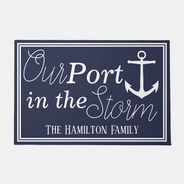 Our Port in the Storm White Anchor | Personalized Doormat (Front)