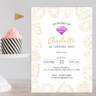 Our Precious Gem Purple & Gold Birthday Invite