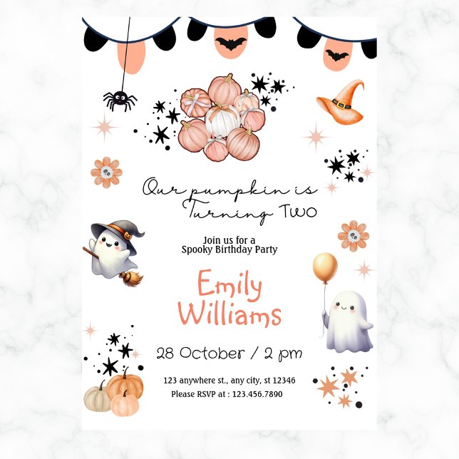 Our Pumpkin Girls Halloween Birthday Any Year Invitation (Creator Uploaded)