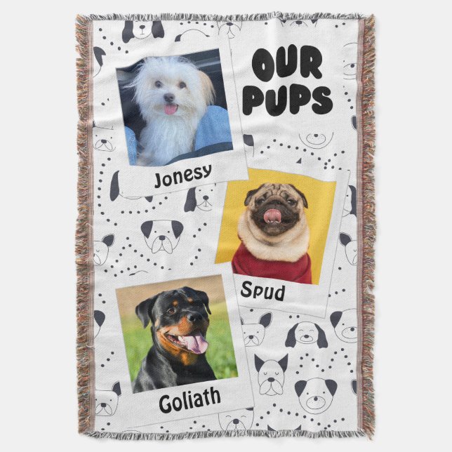 Our Pups Custom Dog 3-Photo  Throw Blanket (Front Vertical)