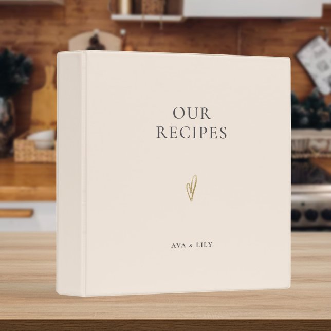 Our Recipes Gold Heart Custom Name Cookbook Binder (Creator Uploaded)