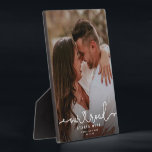 OUR ROAD STARTS HERE Modern Script Wedding Photo Plaque<br><div class="desc">Custom couple,  engagement,  or wedding photo plaque with a modern heart script design reading OUR ROAD STARTS HERE alongside your names and date.</div>