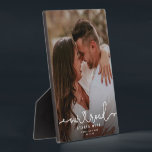 OUR ROAD STARTS HERE Modern Script Wedding Photo Plaque<br><div class="desc">Custom couple,  engagement,  or wedding photo plaque with a modern heart script design reading OUR ROAD STARTS HERE alongside your names and date.</div>