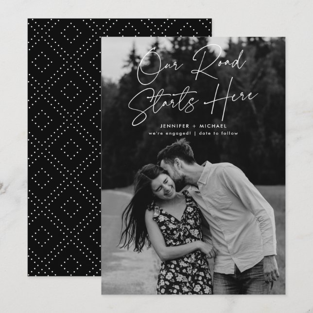 Our Road Starts Here Photo Engagement Announcement (Front/Back)