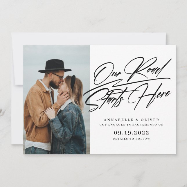 Our Road Starts Here | Photo Engagement Announcement (Front)