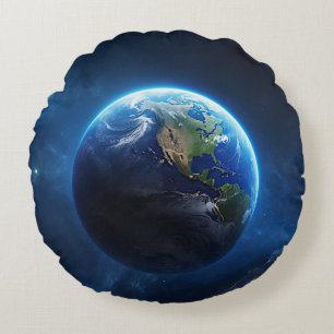 Our Sapphire Home in Space Round Pillow