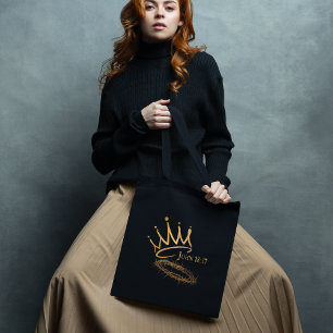 OUR SAVIOR KING Elegant Religious Black Christmas Tote Bag