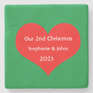 Our Second Christmas Together Cute Red Heart 2023  Stone Coaster