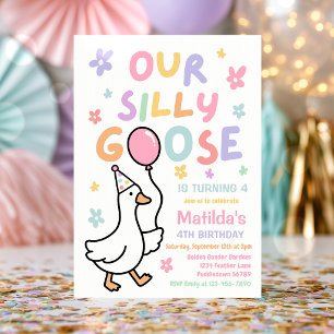 Our Silly Goose Girl Pastel Birthday Party  Invitation