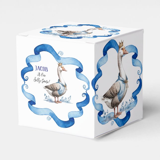 Our Silly Goose Is Turning One Birthday Guestbook Favor Box (Front Side)