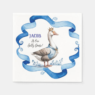 Our Silly Goose Is Turning One Boy Birthday Napkin