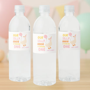 Our Silly Goose Is Turning One Colourful Water Bottle Label
