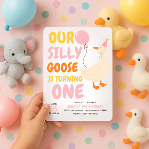 Our Silly Goose Is Turning One   Cute & Colourful  Invitation