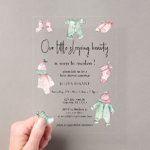 Our sleeping beauty baby cloths baby girl  shower  acrylic invitations